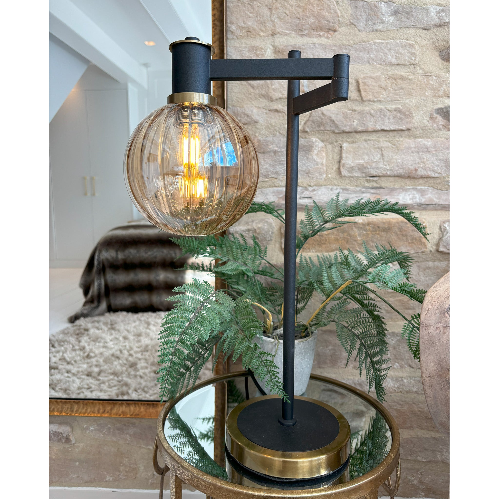 Adjustable Swing Arm Table Lamp with Glass Shade